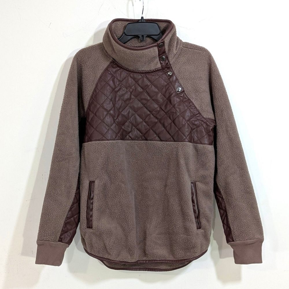 Abercrombie & Fitch Fleece Snap Pullover Jacket - Size Medium Mauve Purple Brown